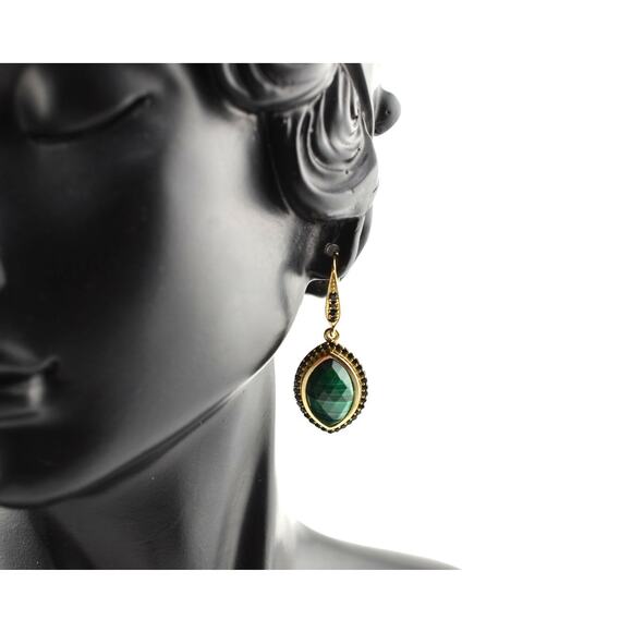 Rachel Reinhardt Malachite and Pave Teardrop Earrings - Picture 1 of 3